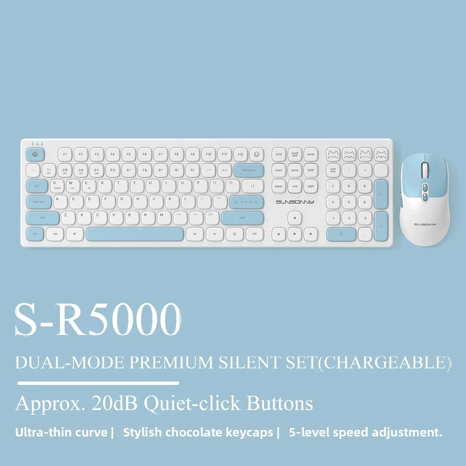 Home Office For Mac - ชุดคีย์บอร์ดและเมาส์แบบเงียบน่ารัก คีย์บอร์ดโค้งตามหลักสรีรศาสตร์พร้อมปุ่มโค้งมน ใช้งานได้กับแล็ปท็อป/แมค