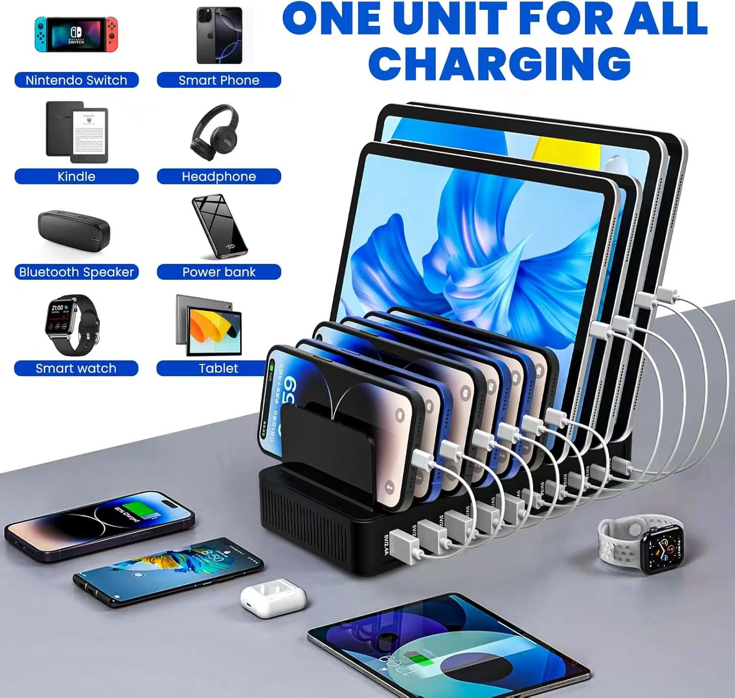 Home Office Vivo - แท่นชาร์จฮับพลังงาน 100W: USB 5 พอร์ต +