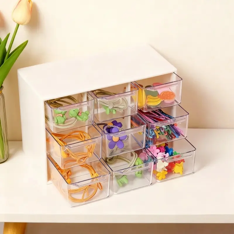 Home Office Hidden Desk - กล่องเก็บวัสดุทำลูกปัด กล่องเก็บของแบบลิ้นชักเก้าช่องสามารถวางซ้อนกันได้ ที่จัดระเบียบเครื่องสำอางสำหรับโต๊ะเครื่องแป้งและสำนักงาน