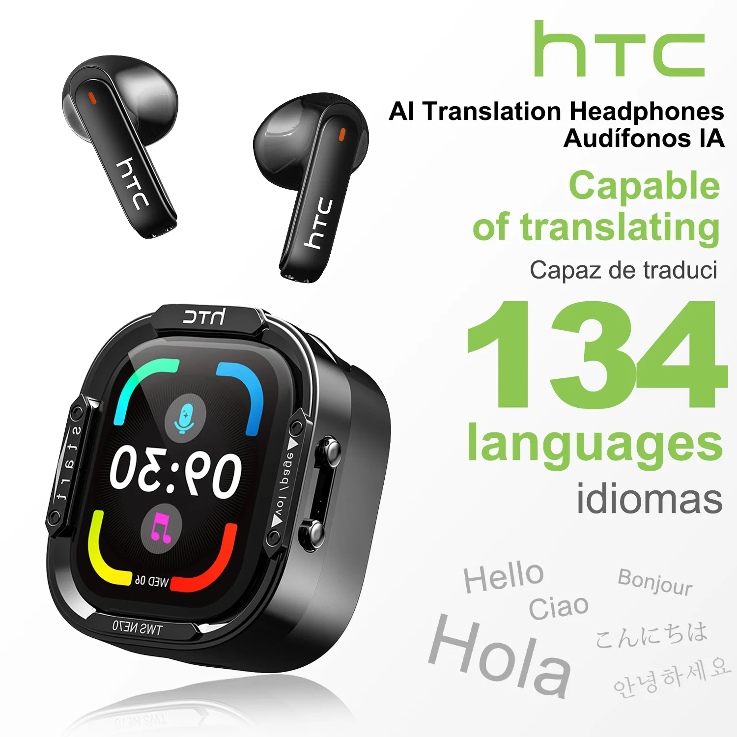Home Office Headset - HTC NE70 หูฟังบลูทูธ V6.0 หูฟังไร้สายหน้าจอสัมผัสอัจฉริยะ หูฟังแปลภาษา